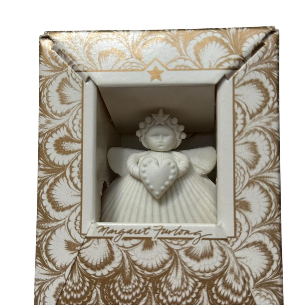 Vintage Margaret Furlong Heart Angel 2" Bisque Porcelain Christmas Ornament Box